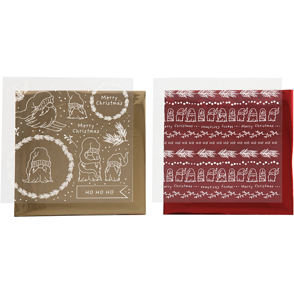 Deco Foil and transfer sheet, Traditional Christmas, sheet 15x15 cm, gold, red, 2x2 sheet/ 1 pack [HOB-283557]
