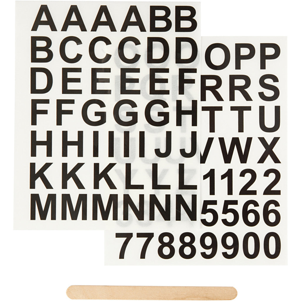 Rub-on Stickers, letters and numbers, H: 17 mm, W: 17 mm, sheet 12,2x15,3 cm, black, 1 pack [HOB-283966]