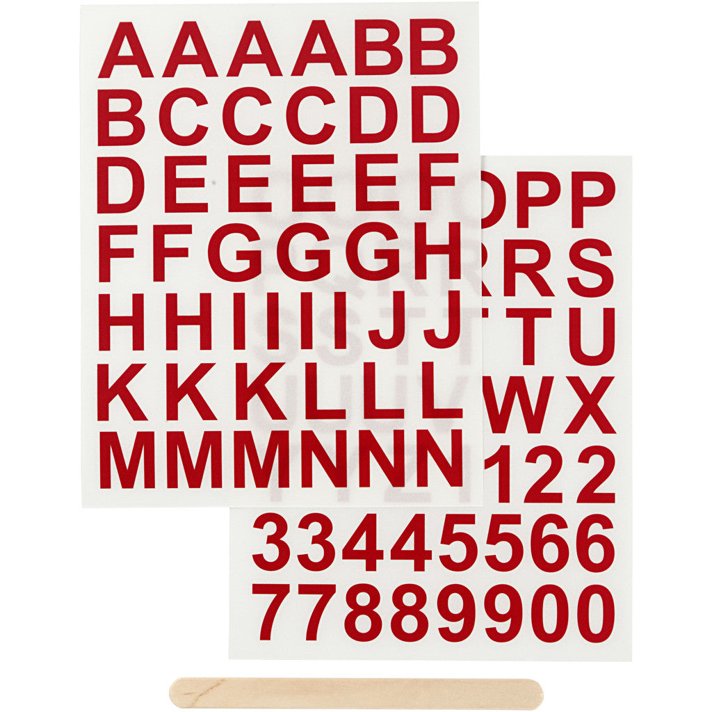 Rub-on Stickers, letters and numbers, H: 17 mm, W: 17 mm, sheet 12,2x15,3 cm, red, 1 pack [HOB-283967]