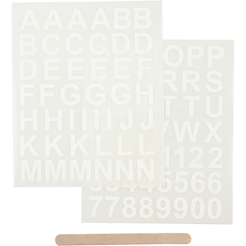 Rub-on Stickers, letters and numbers, H: 17 mm, W: 17 mm, sheet 12,2x15,3 cm, white, 1 pack [HOB-283968]