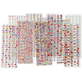 Rhinestones, dia. 2-10 mm, sheet 27x9 cm, Content may vary , 12 ass sheets/ 1 pack [HOB-28402]