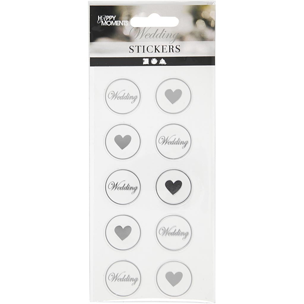 Stickers, Heart - Wedding, dia. 25 mm, sheet 7,8x15,5 cm, black, 2 ass sheets/ 1 pack [HOB-28439]