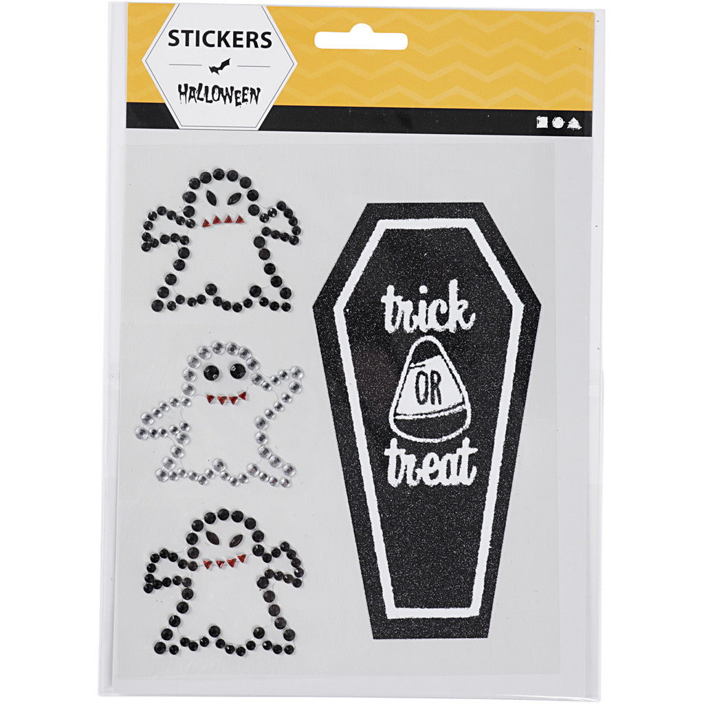 Rhinestone Stickers, ghosts and coffin, sheet 14x17 cm, 1 sheet [HOB-28448]