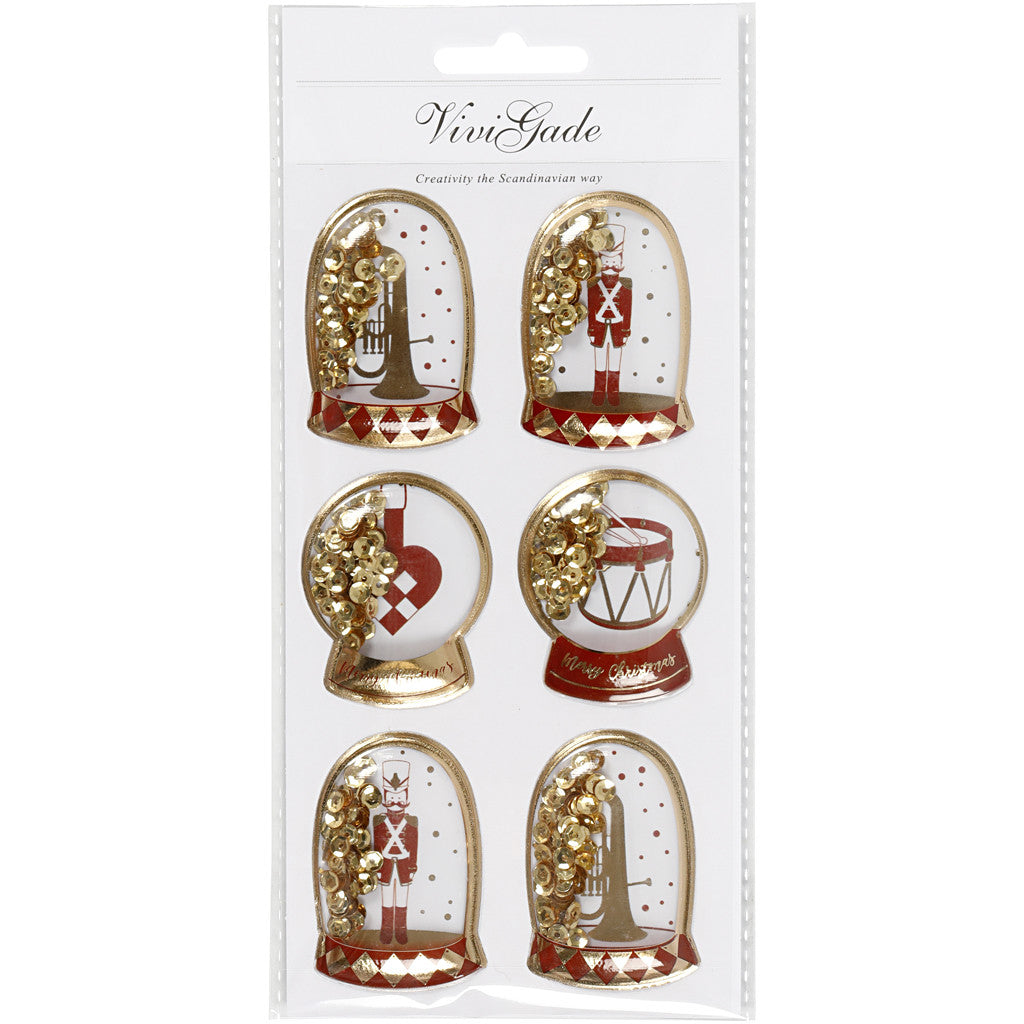 Shaker stickers, nutcracker, size 49x32+45x36 mm, gold, 6 pc/ 1 pack [HOB-28483]