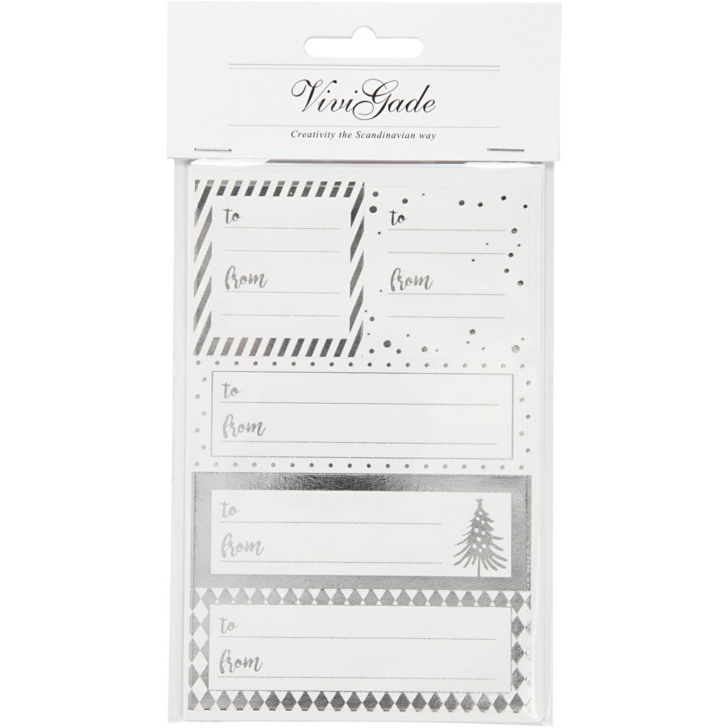 Stickers, sheet 9x14 cm, size 42x39+84x29 mm, silver, white, 4 sheet/ 1 pack [HOB-28499]