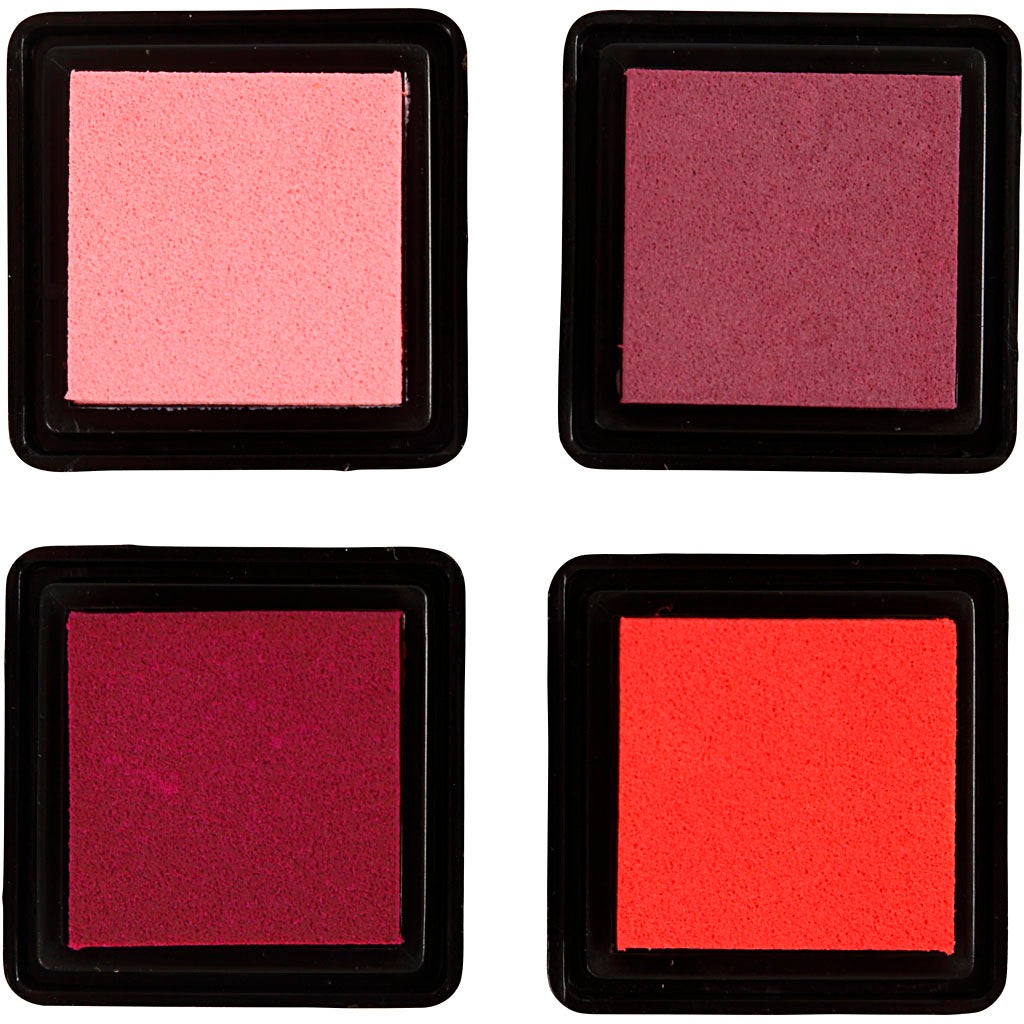 Ink Pad, H: 2 cm, size 3,5x3,5 cm, peach, pink, light rose, dark rose, 4 pc/ 1 pack [HOB-285341]