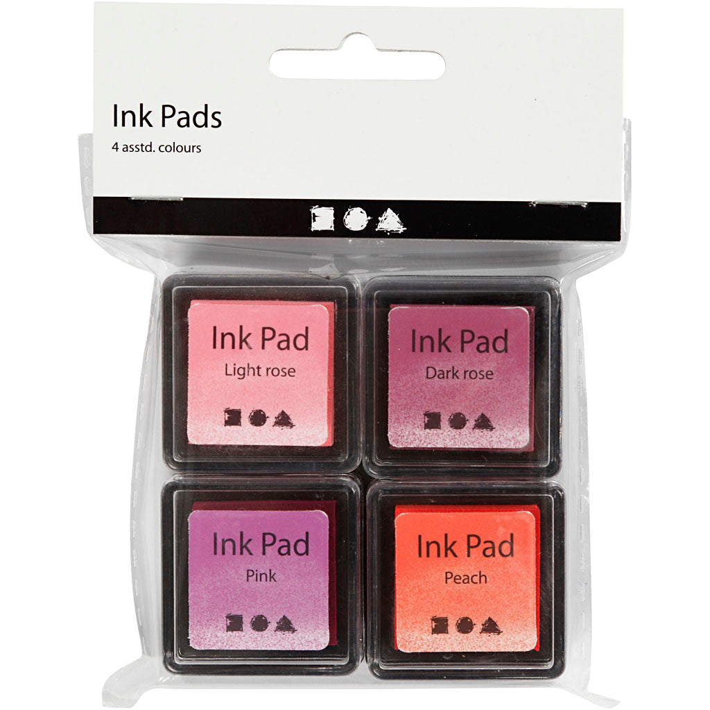 Ink Pad, H: 2 cm, size 3,5x3,5 cm, peach, pink, light rose, dark rose, 4 pc/ 1 pack [HOB-285341]