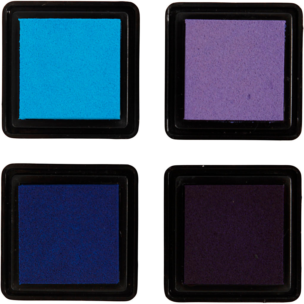 Ink Pad, H: 2 cm, size 3,5x3,5 cm, blue, sky blue, purple, violet, 4 pc/ 1 pack [HOB-285342]