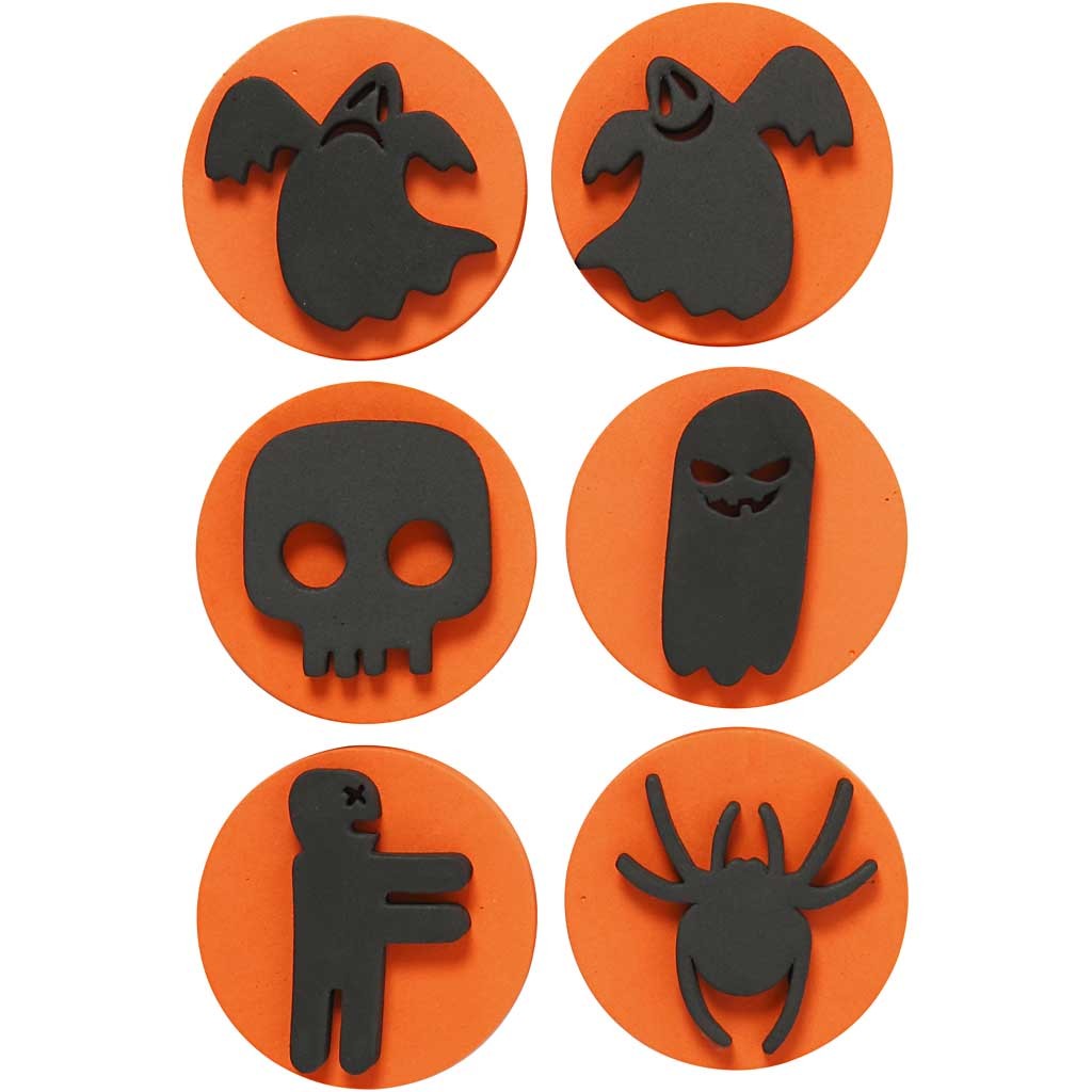 Foam Stamps, halloween, dia. 7,5 cm, thickness 2,5 cm, 6 pc/ 1 pack [HOB-28553]