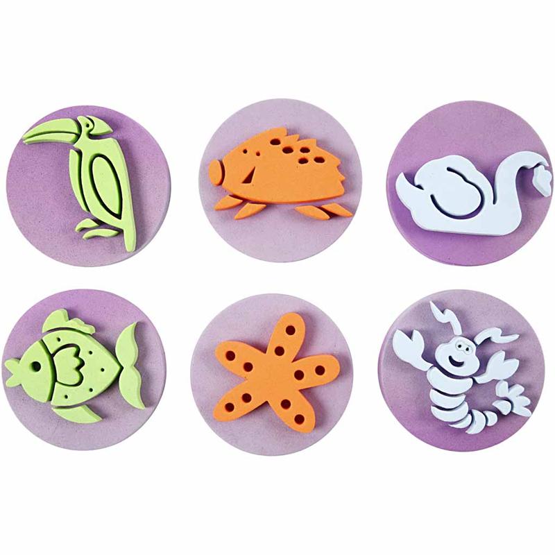 Foam Stamps, zoo, dia. 7,5 cm, thickness 2,5 cm, 6 pc/ 1 pack [HOB-28557]
