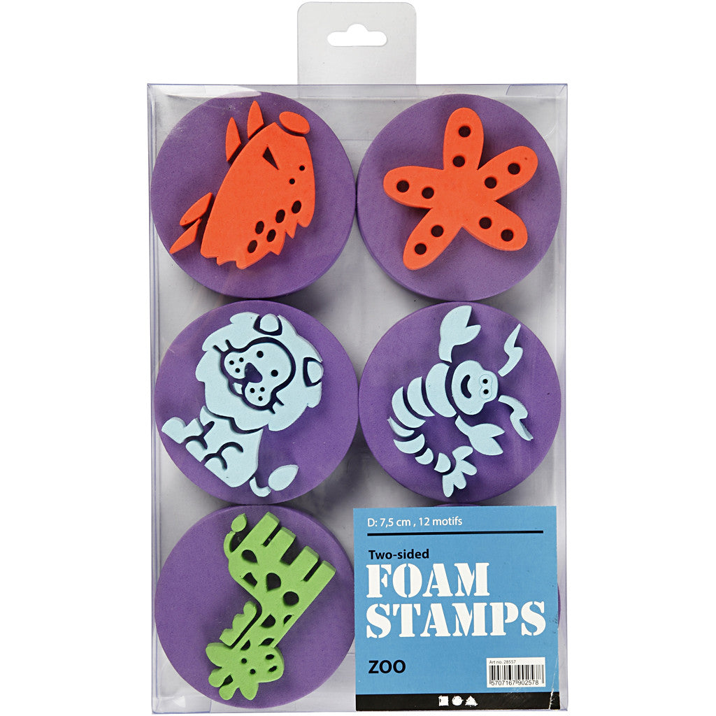 Foam Stamps, zoo, dia. 7,5 cm, thickness 2,5 cm, 6 pc/ 1 pack [HOB-28557]