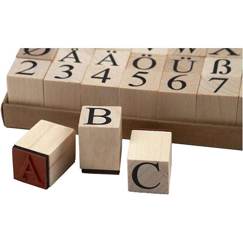 Wooden Stamps Set, size 20x20 mm, ca. 15 mm, 45 pc/ 1 pack [HOB-28567]