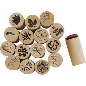 Deco Art Stamps, flower and leaf, H: 26 mm, dia. 20 mm, 15 pc/ 1 pack [HOB-28578]