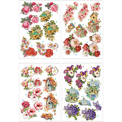 3D Decoupage Motifs, flowers and birds, sheet 21x30 cm, 4 sheet/ 1 pack [HOB-28701]