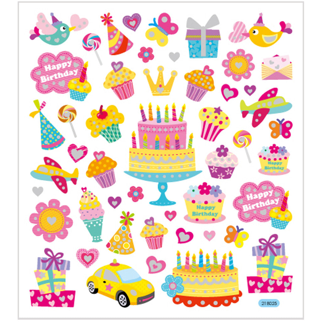 Stickers, birthday, sheet 15x16,5 cm, ca. 49 pc, 1 sheet [HOB-28882]
