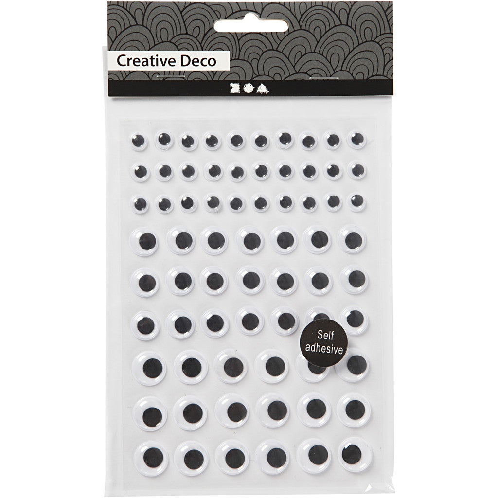 Wiggly Eyes, self-adhesive, dia. 8+12+14 mm, white, 69 pc, 1 sheet [HOB-28997]