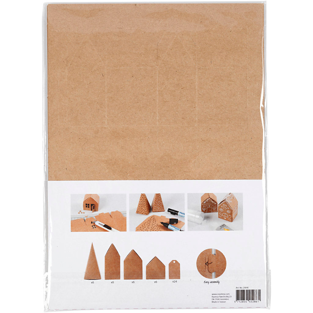 Die cut houses and trees, H: 5,7-10 Cm cm, 1 set [HOB-29040]