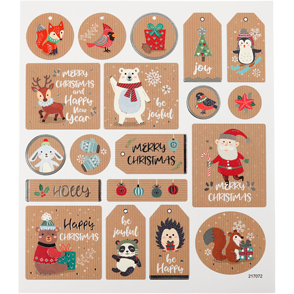 Stickers, Christmas stickers, sheet 15x16,5 cm, 1 sheet