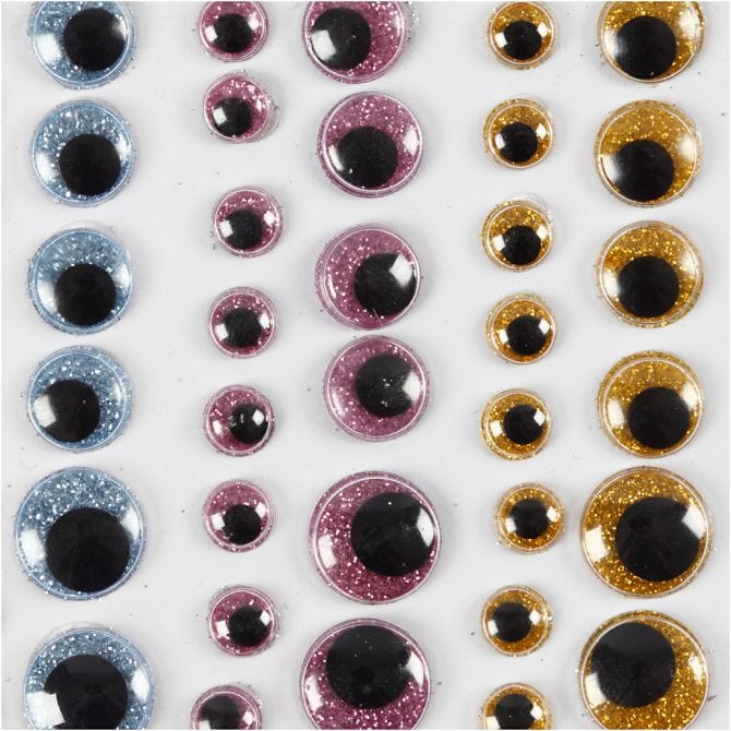 Googly Eyes, dia. 8+10+12+15 mm, light blue, gold, light red, 54 pc/ 1 sheet [HOB-29061]