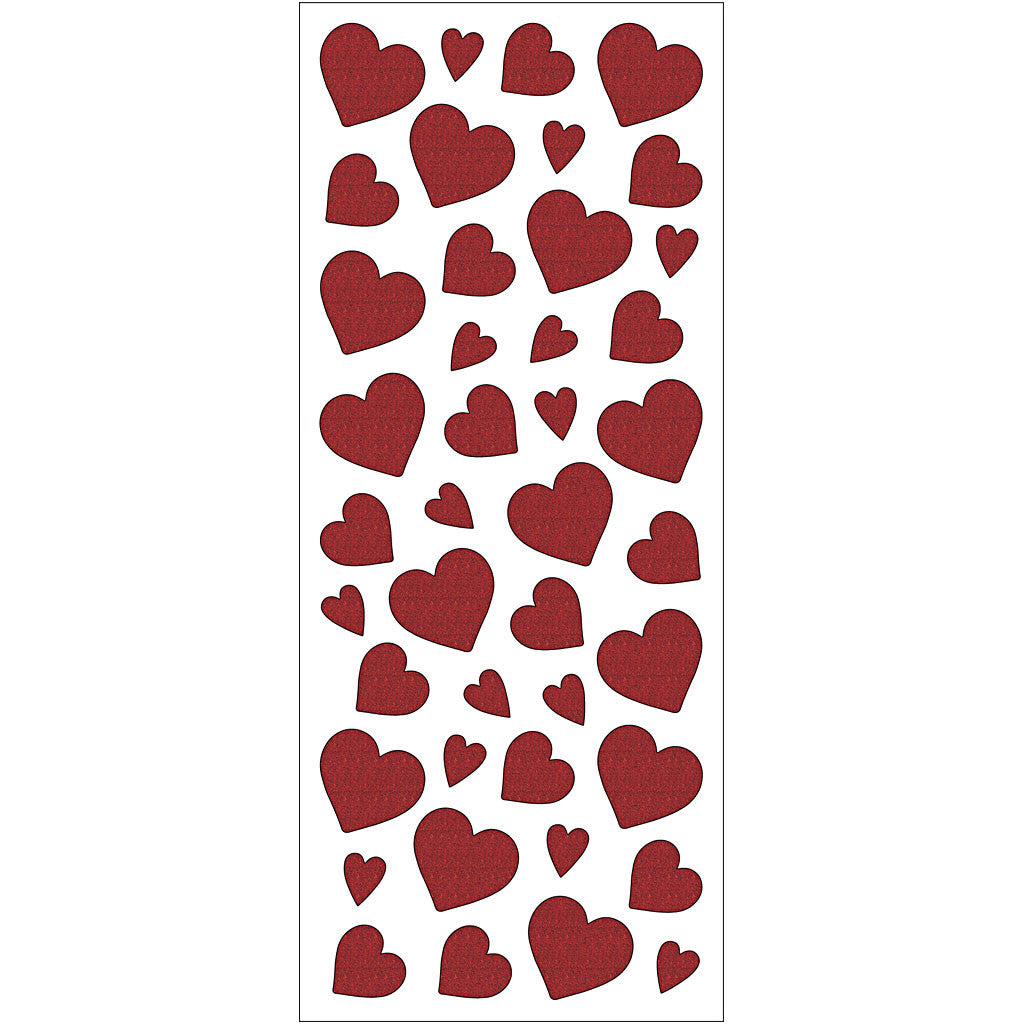 Glitter Stickers, hearts, sheet 10x24 cm, ca. 84 pc, red, 2 sheet/ 1 pack [HOB-29107]