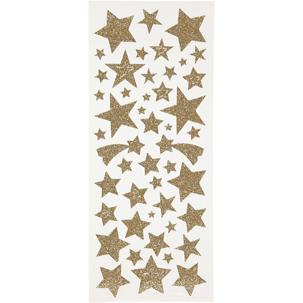 Glitter Stickers, stars, sheet 10x24 cm, ca. 110 pc, gold, 2 sheet/ 1 pack [HOB-29110]