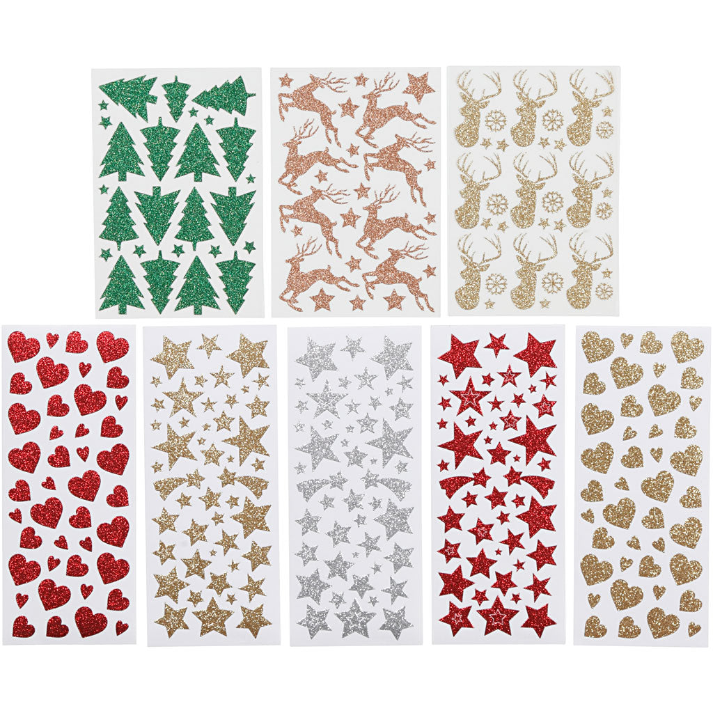 Glitter Stickers, sheet 10x24+12x18,5 cm, 8 sheet/ 1 pack [HOB-29113]
