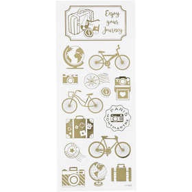 Stickers, round the world, sheet 10x24 cm, ca. 15 pc, gold, 1 sheet [HOB-29144]