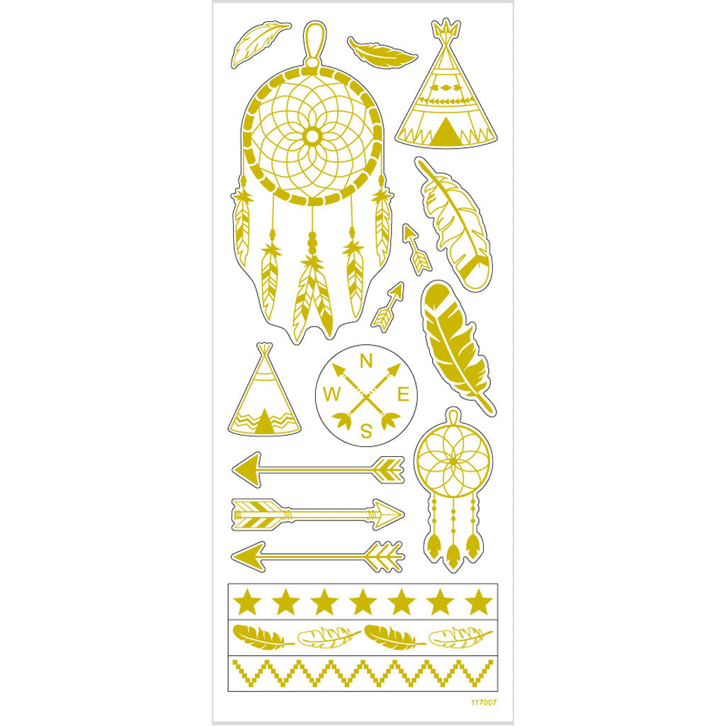 Stickers, Native American, sheet 10x24 cm, ca. 17 pc, gold, 1 sheet [HOB-29145]