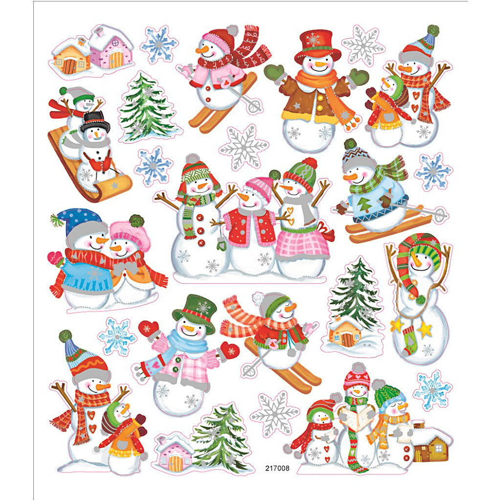 Stickers, snowmen on skis, sheet 15x16,5 cm, ca. 24 pc, 1 sheet [HOB-291841]