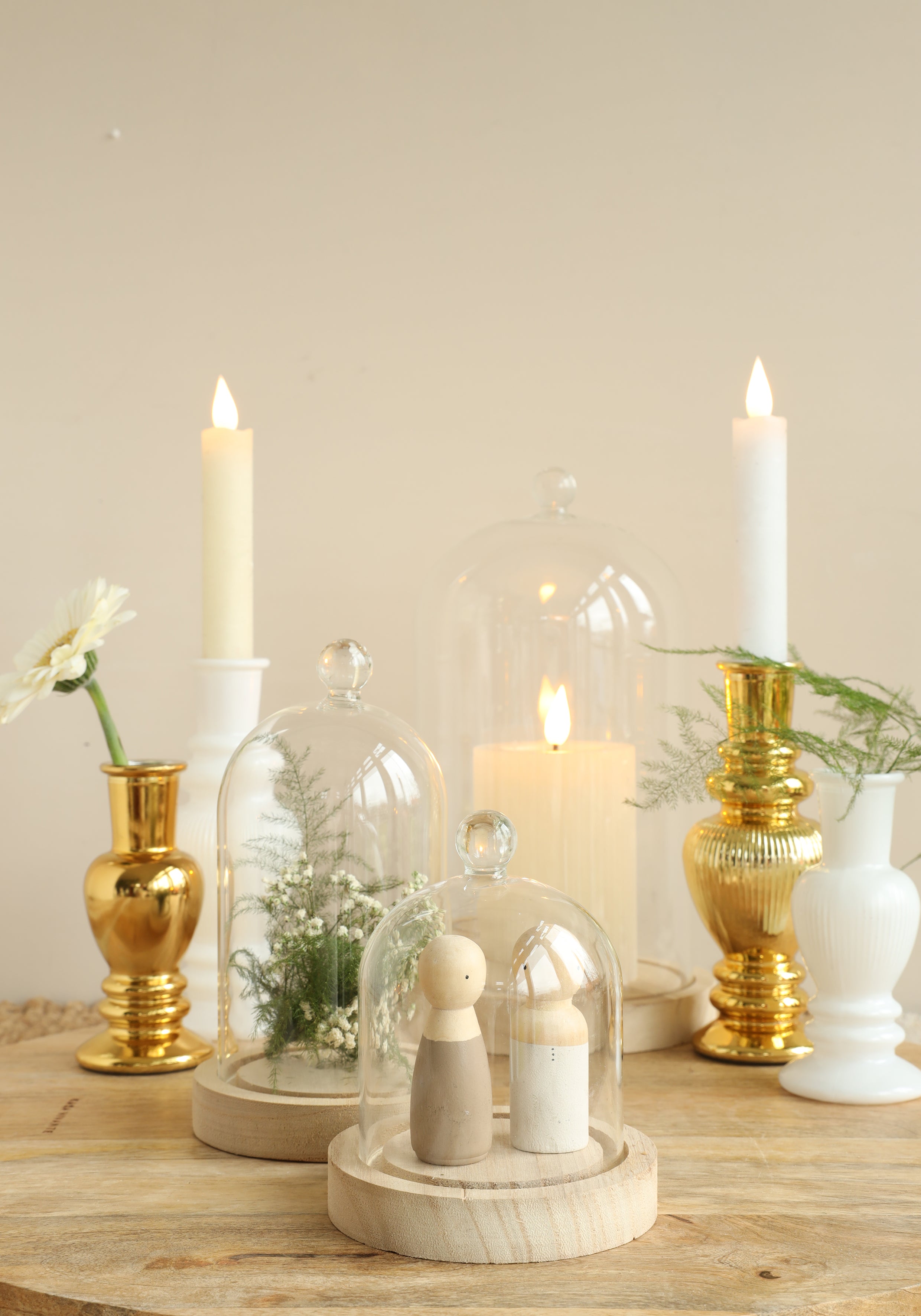 Glass dome with knob and wood base Ø12 h.18 cm - 1 pc