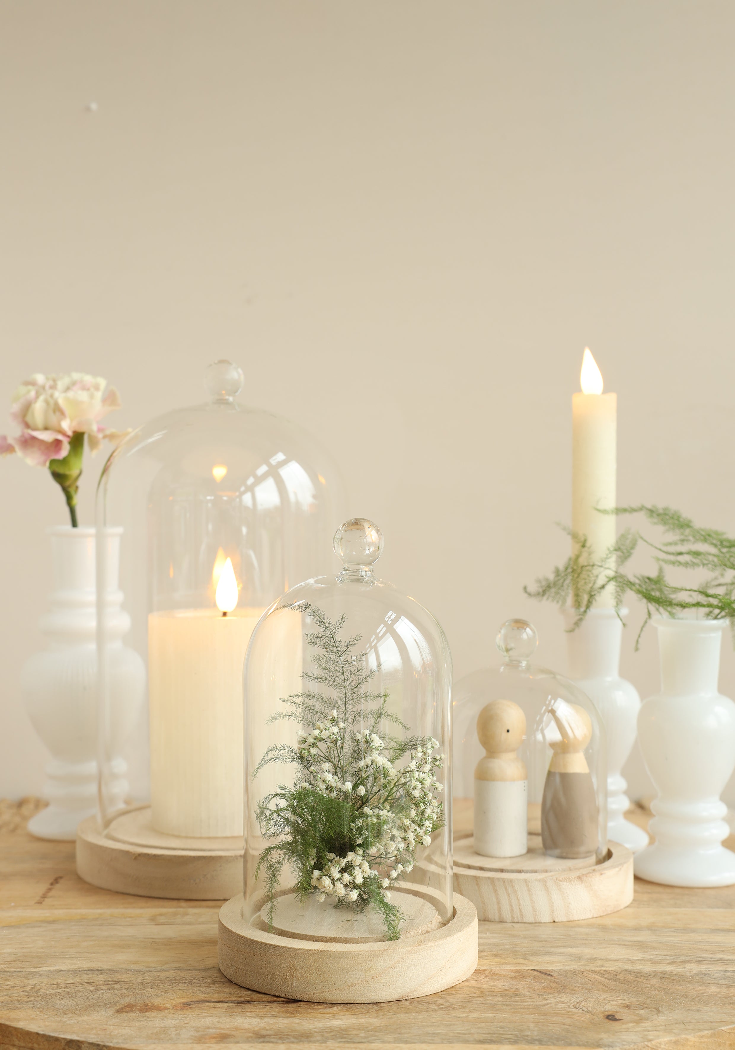 Glass dome with knob and wood base Ø10 h.12 cm (1 pc) [IFS-29311]