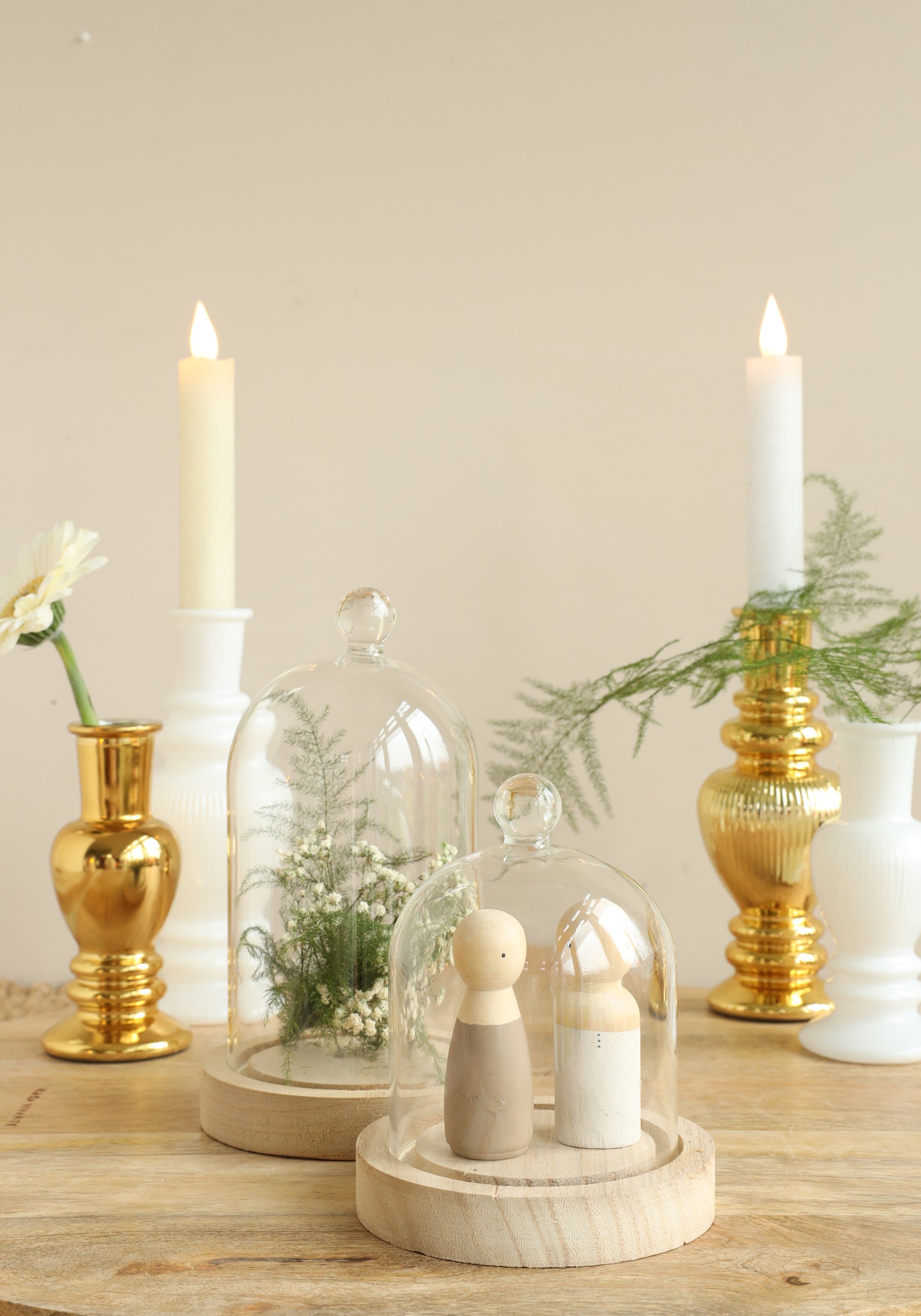 Glass dome with knob and wood base Ø10 h.12 cm (1 pc) [IFS-29311]