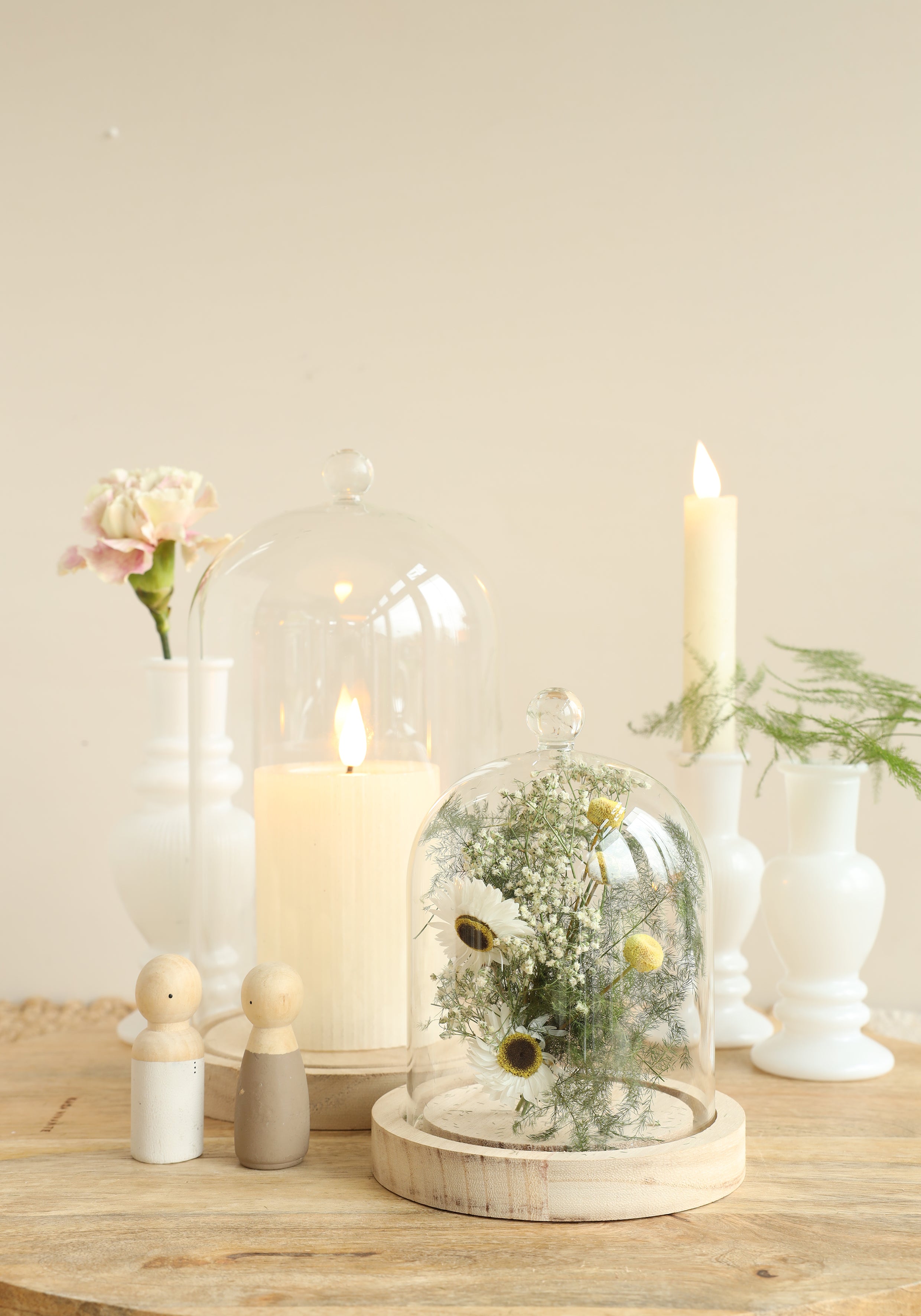 Glass dome with knob and wood base Ø12 h.15 cm (1 pc) [IFS-29312]