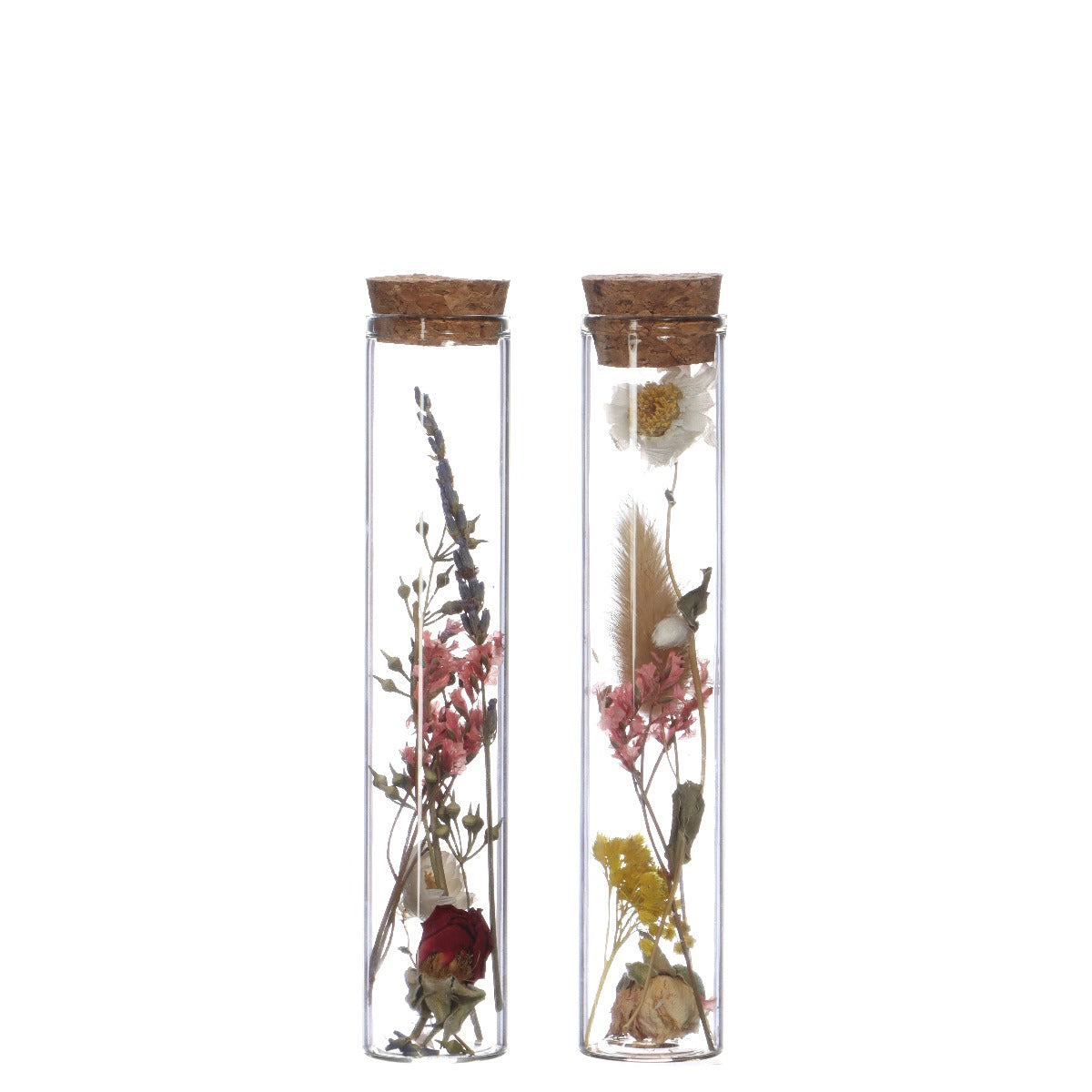 Glass tube with 2 different dried flowers Ø3cm (12 pcs.)