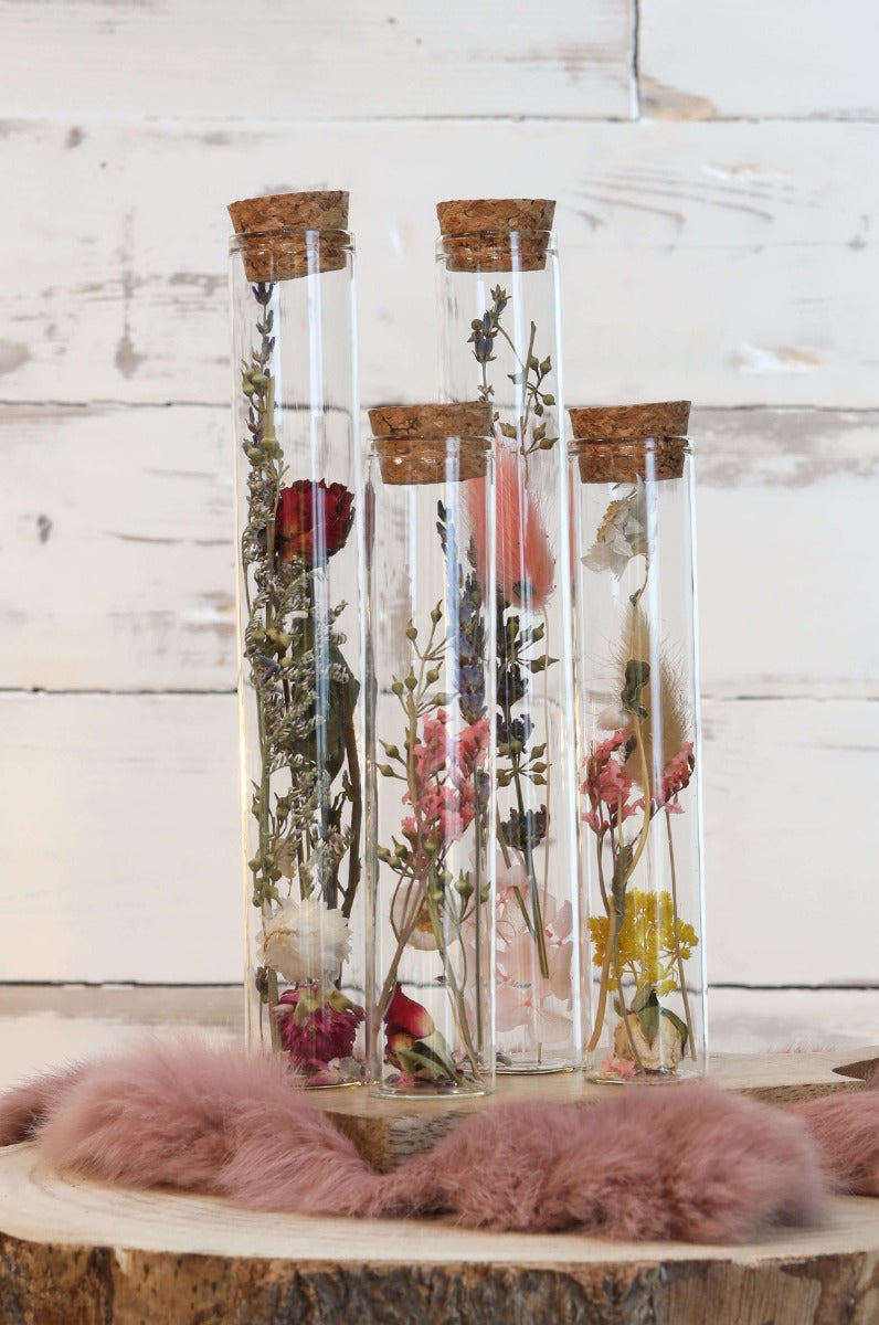 Glass tube with 2 different dried flowers Ø3cm (12 pcs.) [IFS-29343]