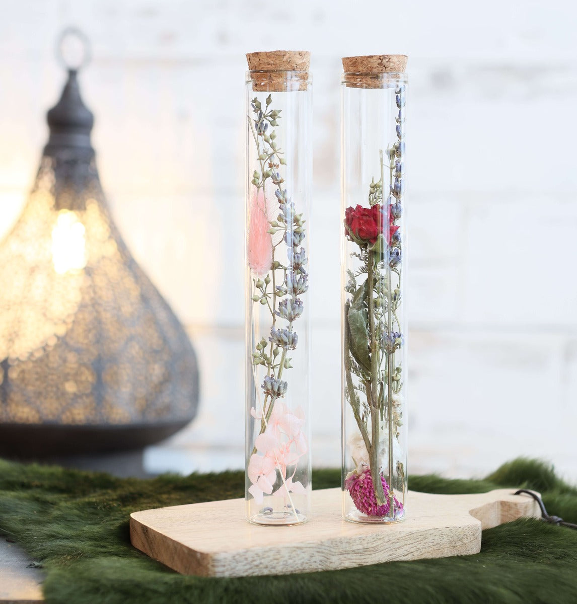 Glass tube with 2 different dried flowers Ø3cm (12 pcs.) [IFS-29344]