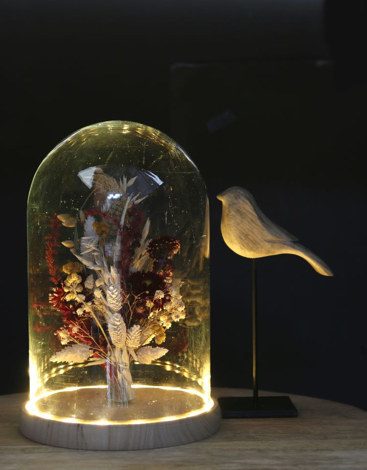 Glass LED jar with wooden base Ø17cm (1 pcs.) [IFS-29495]