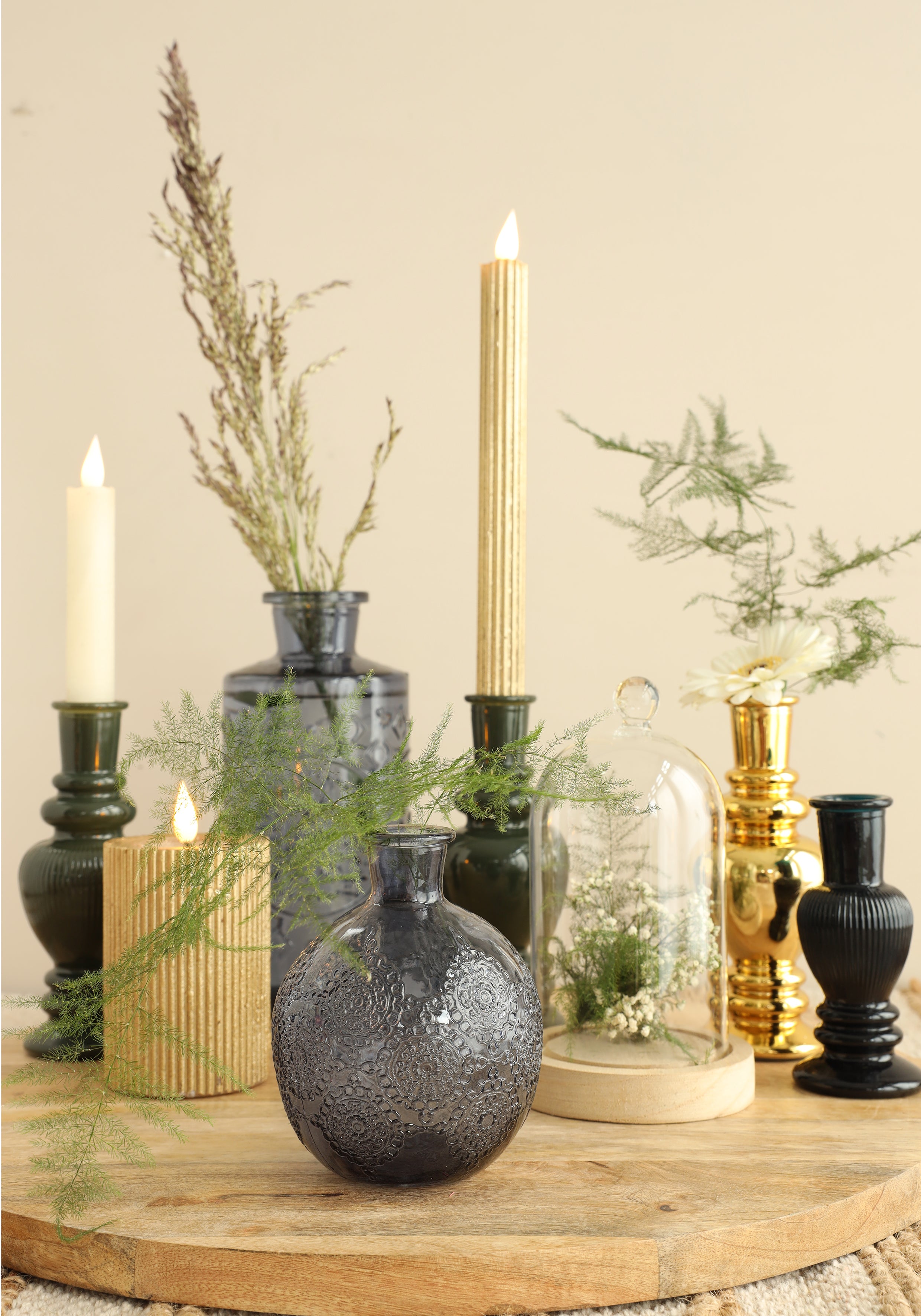 Glass dome with knob and wood base Ø14 h.23,5 cm (1 pc) [IFS-29314]