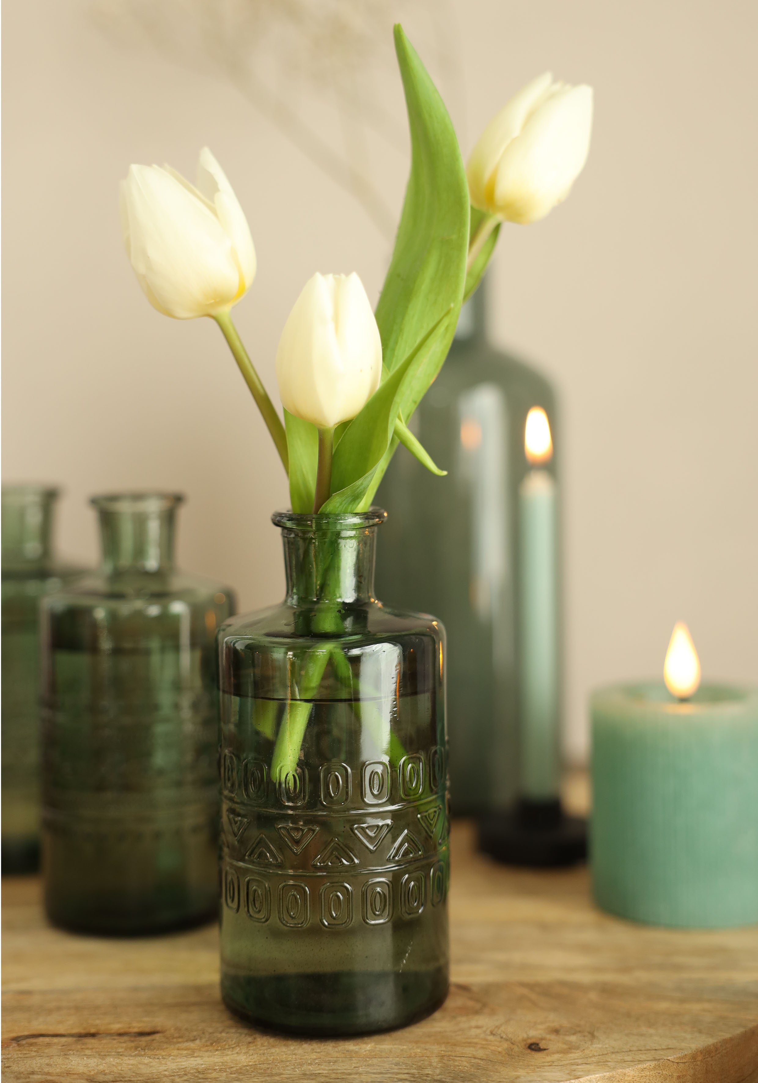 LED Rustic Pillar Candle Ø7 h. 7,5cm Eucalyptus green (1 pc) [IFS-32605]