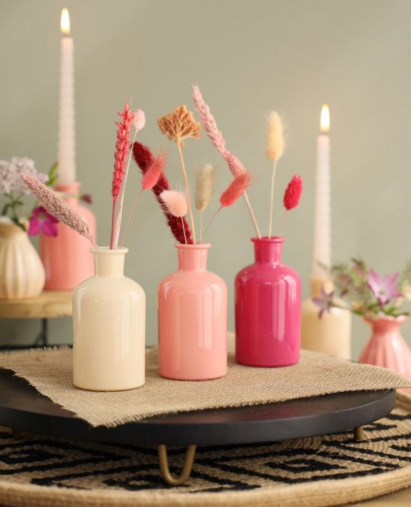 Glass Bottle Ø7 h: 12 cm Assorti Pink (12 Pcs) [IFS-29806]