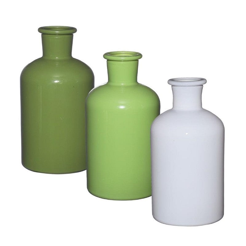 Glass Bottle Ø7 h: 12 cm Assorti Green (12 Pcs) [IFS-29807]