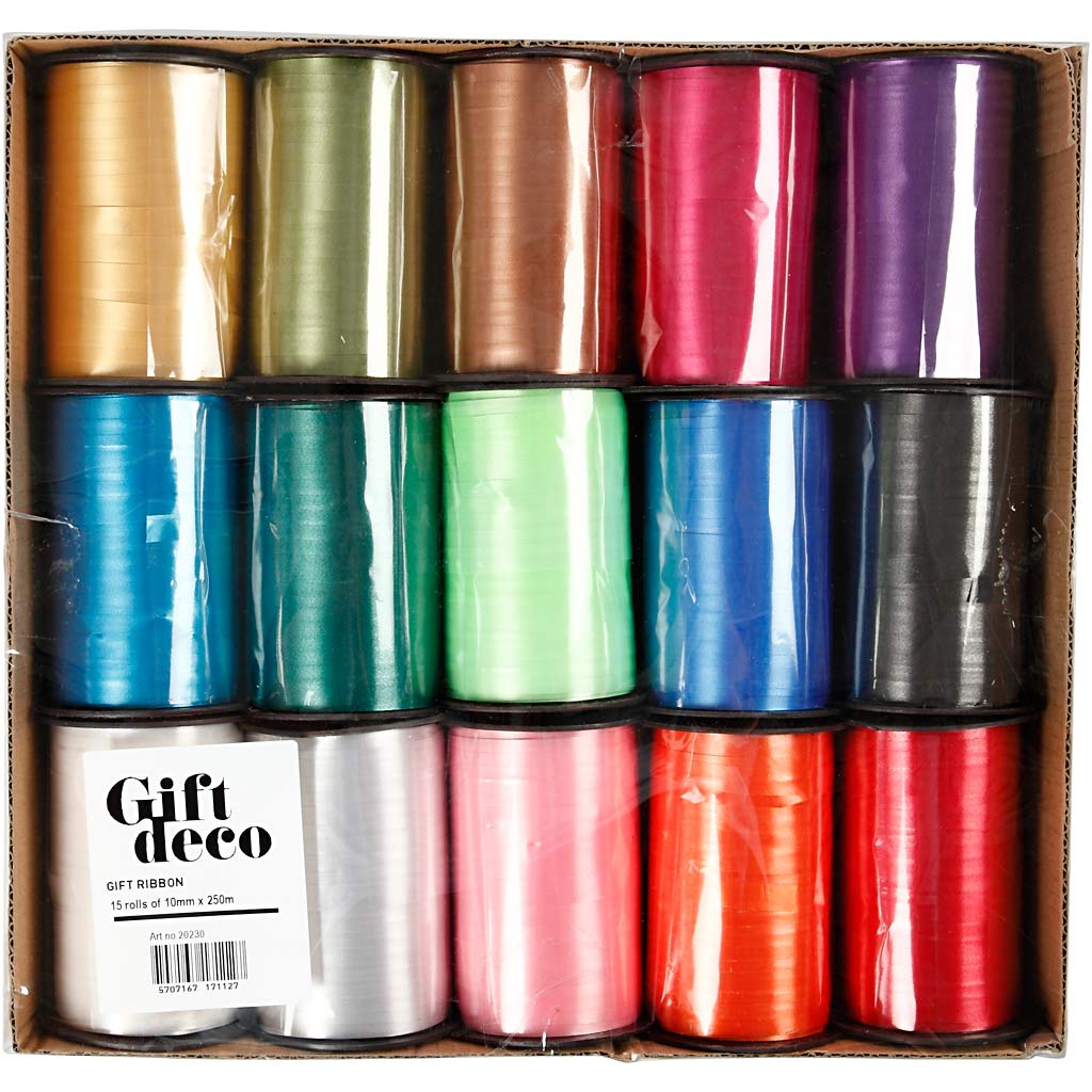 Curling Ribbon, W: 10 mm, glossy, assorted colours, 15x250 m/ 1 pack [HOB-20230]