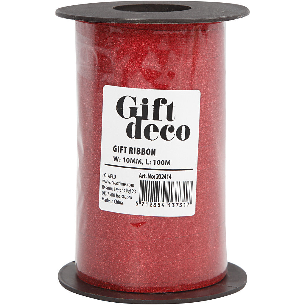 Curling Ribbon, W: 10 mm, glitter, red, 100 m/ 1 roll [HOB-202414]