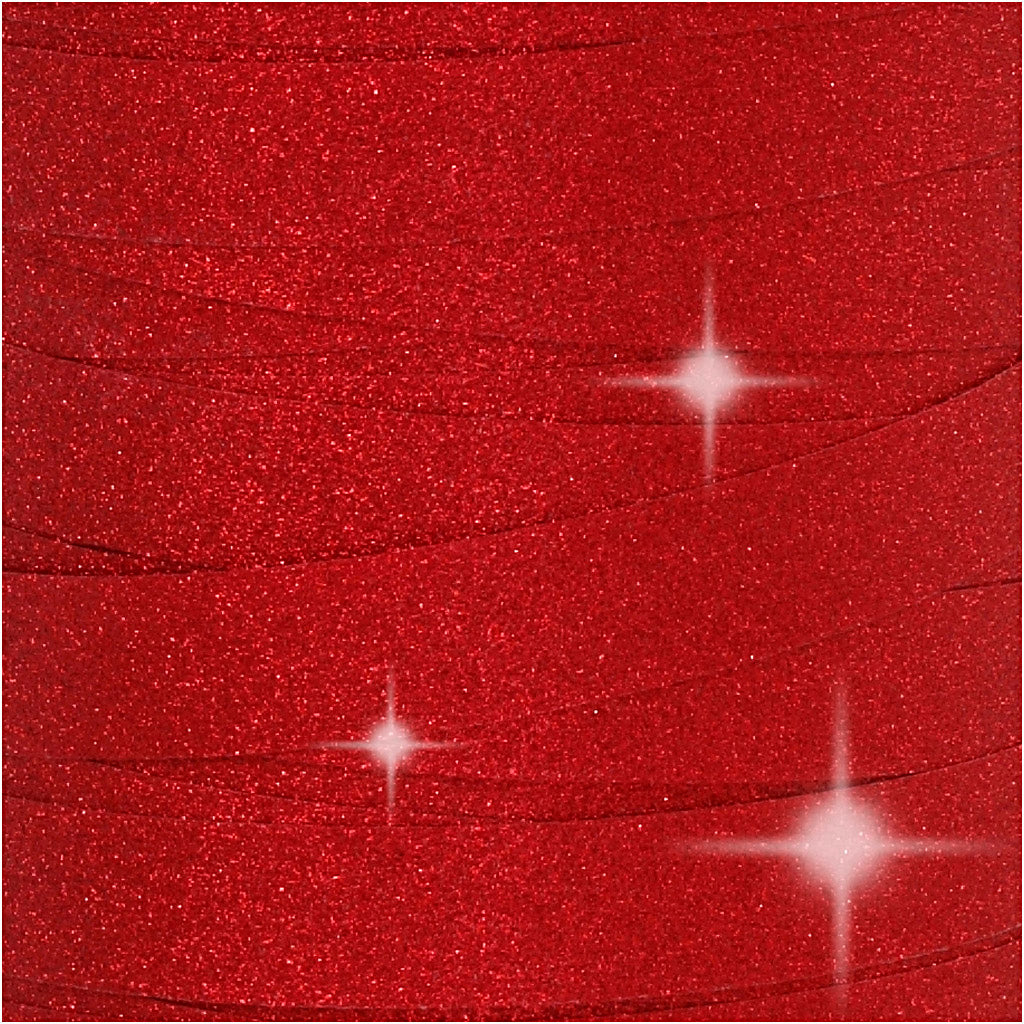 Curling Ribbon, W: 10 mm, glitter, red, 100 m/ 1 roll [HOB-202414]