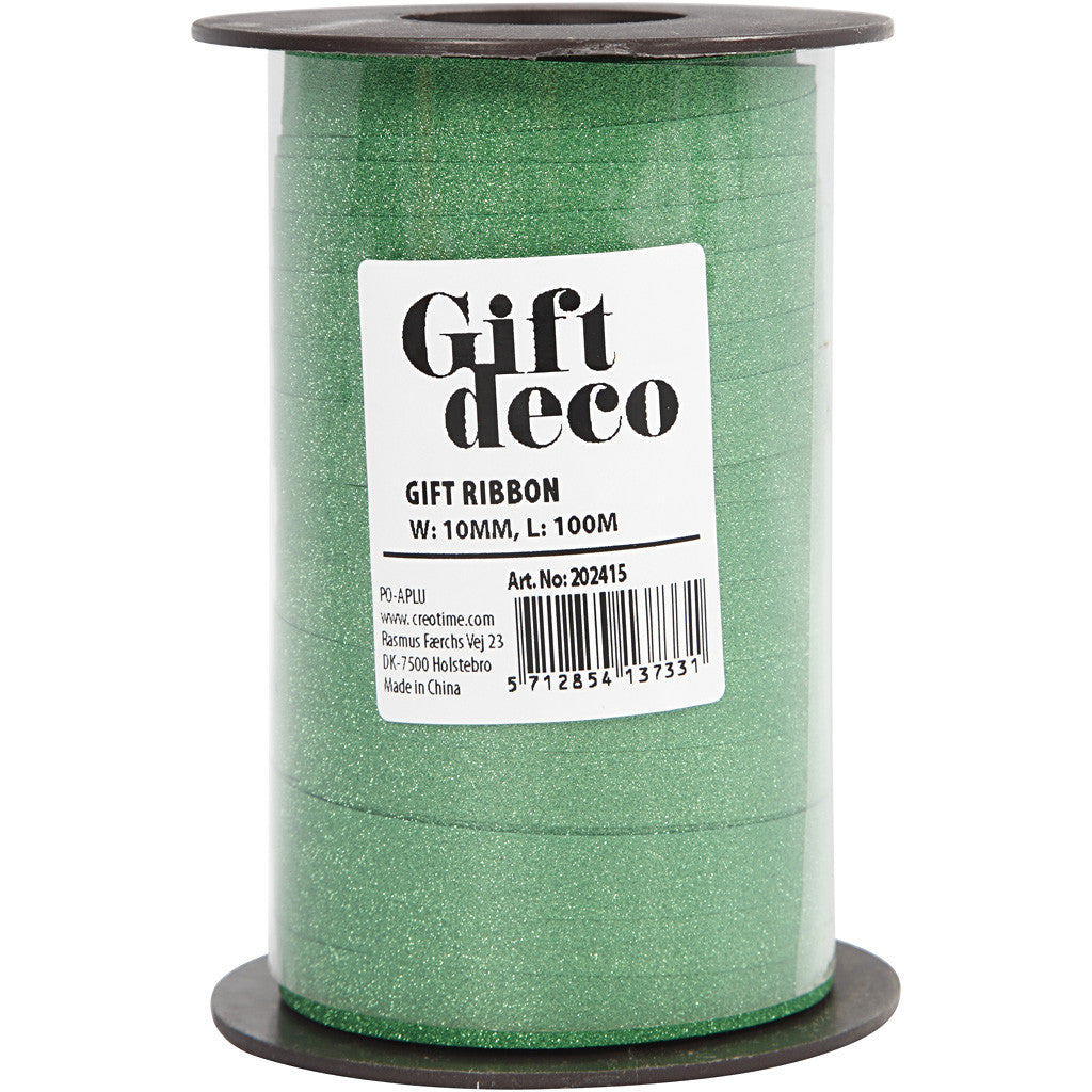 Curling Ribbon, W: 10 mm, glitter, green, 100 m/ 1 roll [HOB-202415]