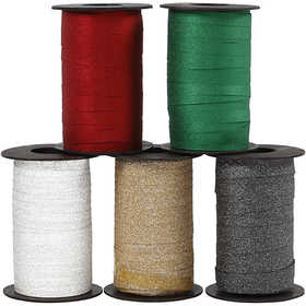 Curling Ribbon, W: 10 mm, glitter, assorted colours, 5x100 m/ 1 pack [HOB-20241]