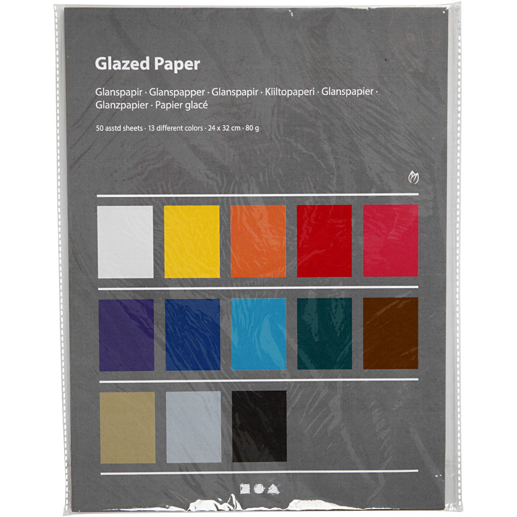 Glazed Paper, sheet 24x32 cm, 80 g, assorted colours, 50 sheet/ 1 pack [HOB-20467]