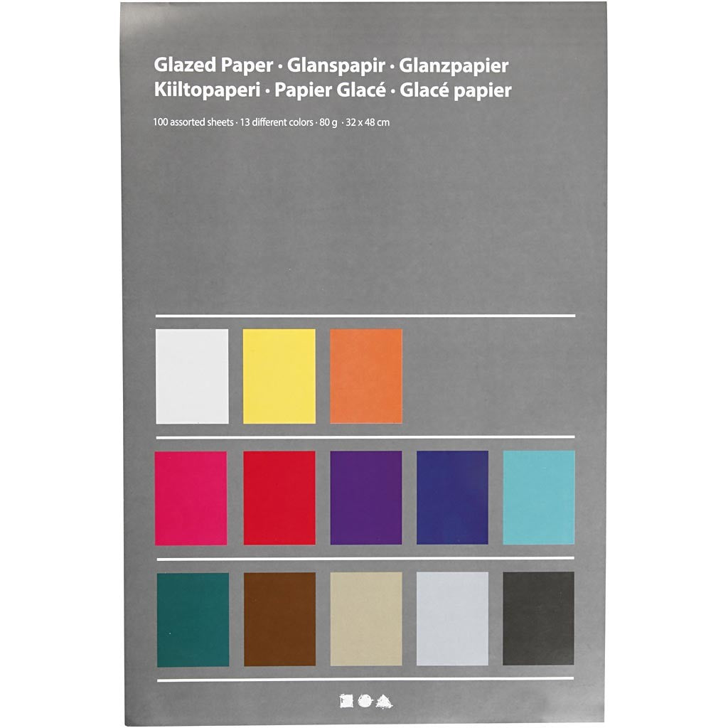 Glazed Paper, sheet 32x48 cm, 80 g, assorted colours, 100 sheet/ 1 pack [HOB-20468]