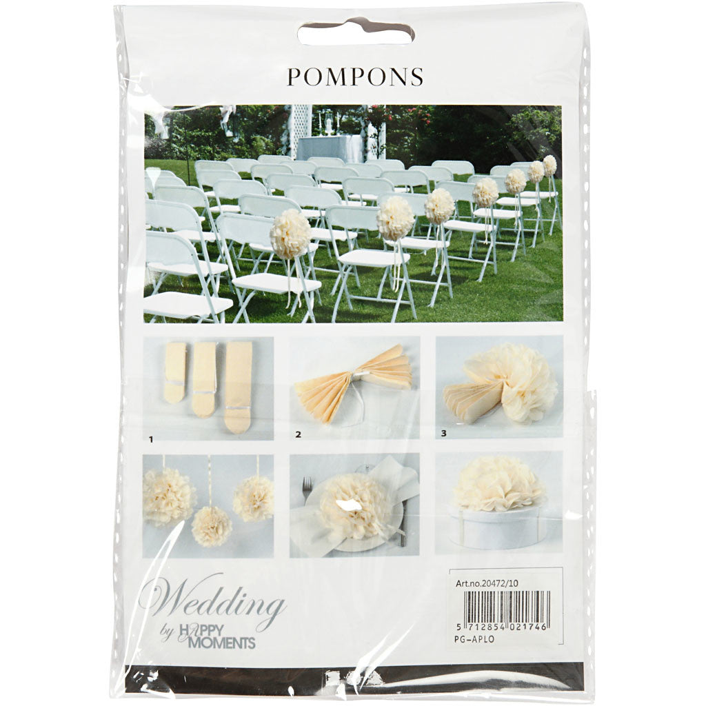 Tissue Pompons, dia. 20+24+30 cm, 16 g, off-white, 3 pc/ 1 pack [HOB-20472]