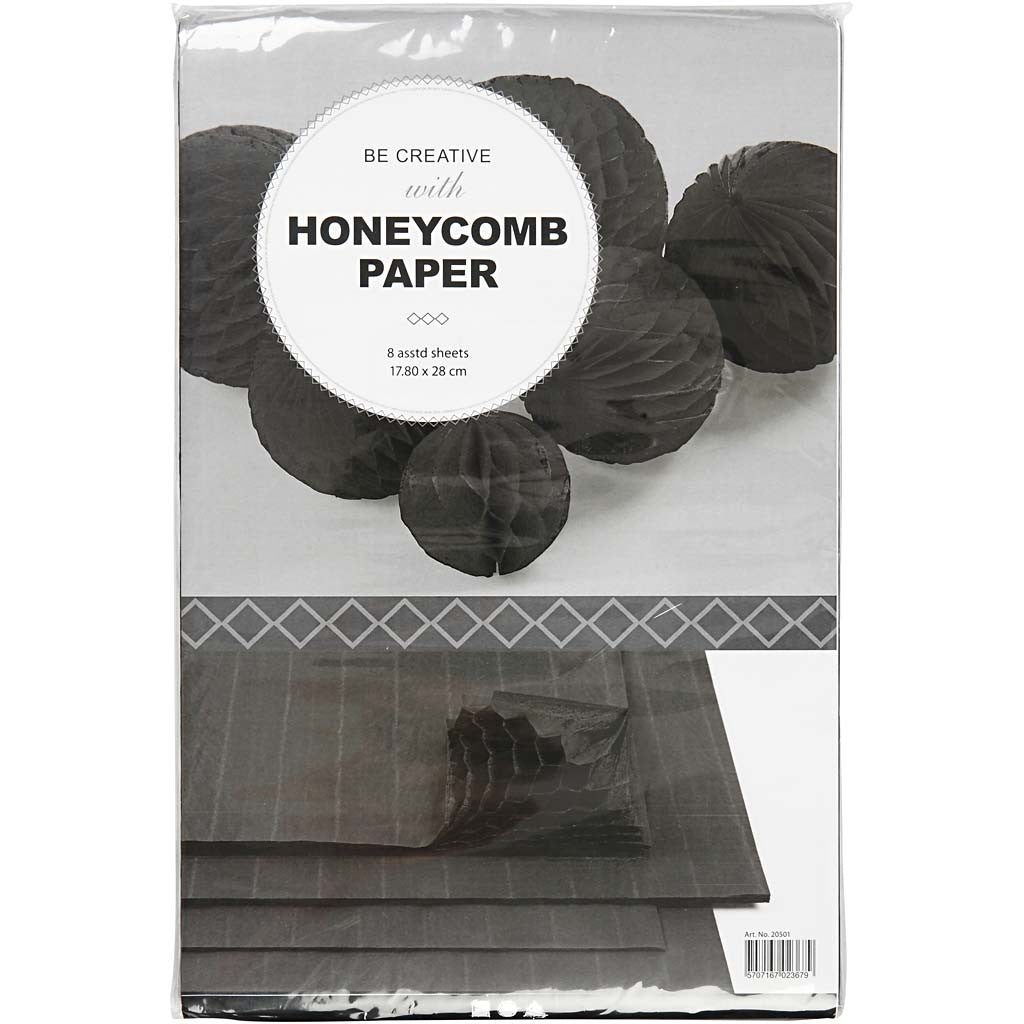 Honeycomb paper, sheet 28x17,8 cm, black, 8 sheet/ 1 pack [HOB-20501]